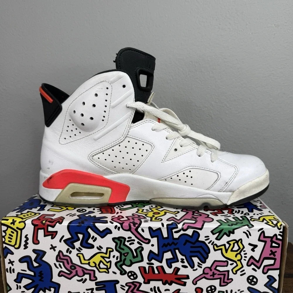 2013 Nike Air Jordan 6 Retro Infrared White 384664-123 Size 9 Basketball Shoes